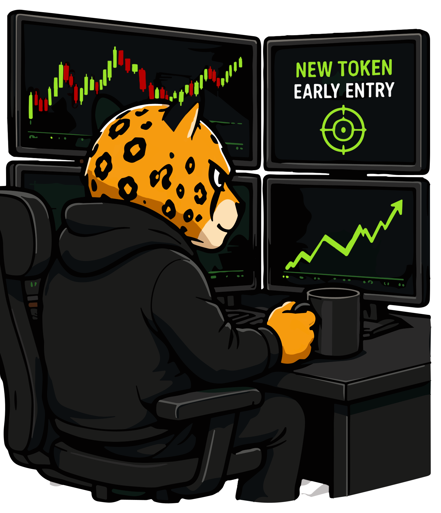 Mascote na mesa de trading